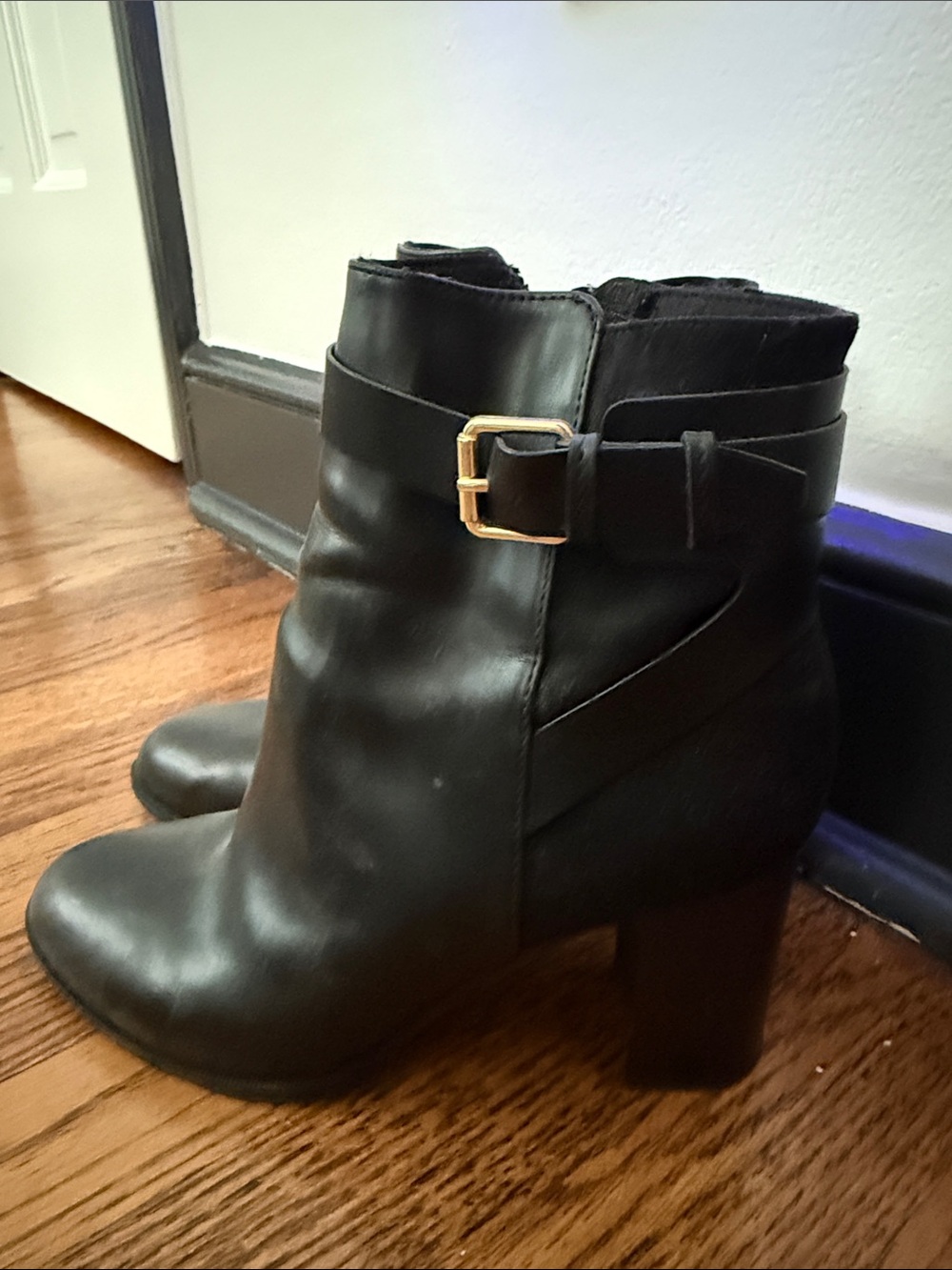 H&M Black Ankle Boots with Gold Buckle